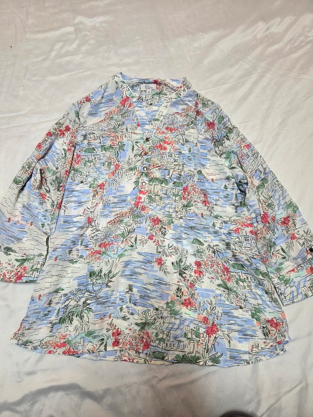 Kim Rogers Pastel Scenic Floral Button-Up Shirt